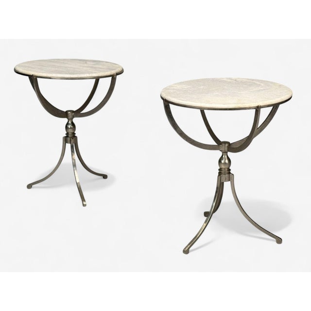 Neoclassical Style, Steel, Marble, End Tables, Usa, 20th C. For Sale - Image 4 of 9