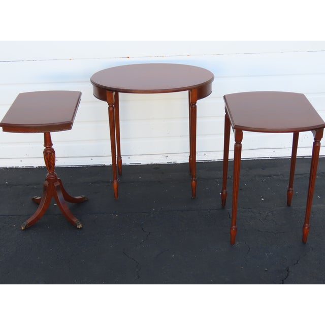 Early 1900s Duncan Phyfe Mahogany Nesting Side End Tables Set of Three 6403 For Sale - Image 4 of 18