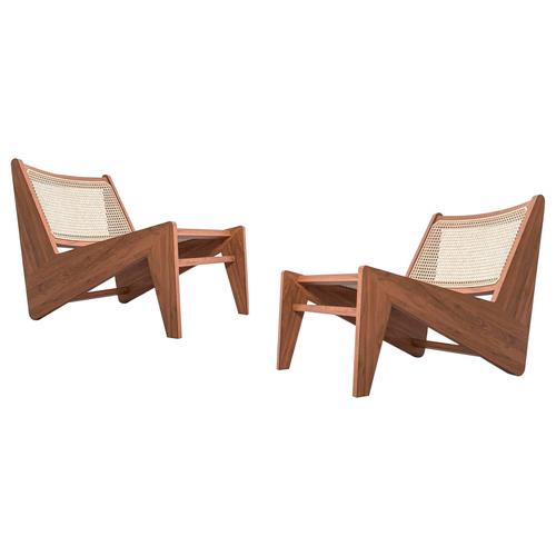 Brown Kangaroo Low Armchairs by Pierre Jeanneret for Cassina, Set of 2 For Sale - Image 8 of 8