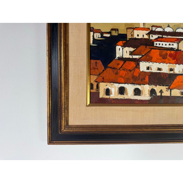 Red 1970s Vintage Abstract Impressionist " Rooftops” Oil on Canvas Painting by Kenneth Norton For Sale - Image 8 of 12