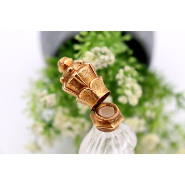 Cut Glass Bottle with Gold Lid, in Good conditions.
