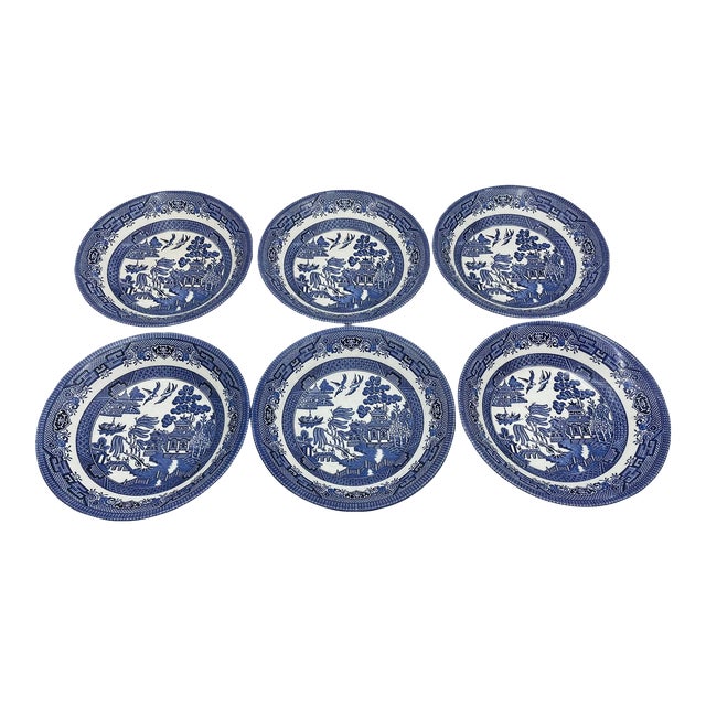 Vintage Blue Willow Churchill Bowls Made in Staffordshire England- a Set of 6 For Sale