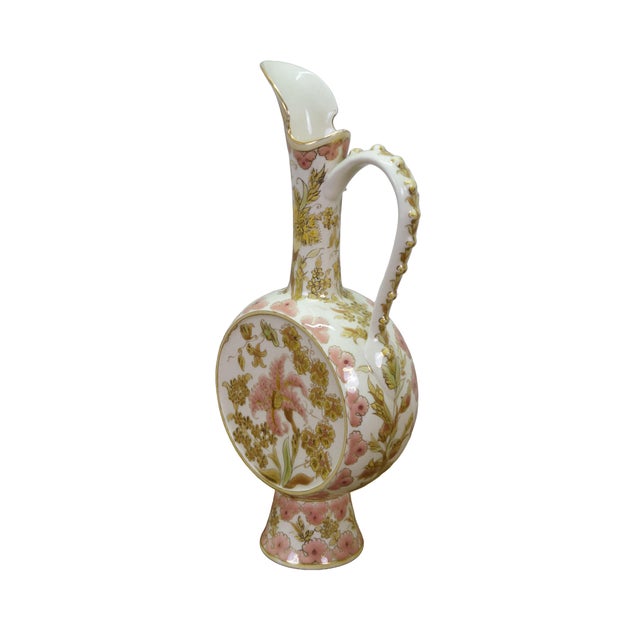 Victorian Antique 19th Century Hungarian Zsolnay Pecs Porcelain Faience Ewer Pitcher 16" For Sale - Image 3 of 15