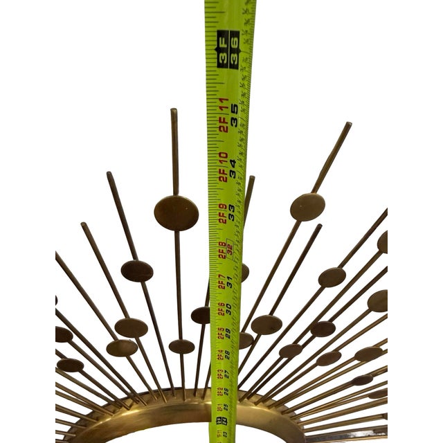 Large Brass Convex Sunburst Wall Mirror | Mid-Century Modern Atomic Style | 34” For Sale - Image 4 of 8