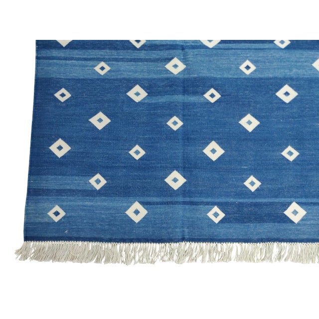 Casa Cosima Handmade Cotton Diamond Rug, Blue And White 8'x10' For Sale - Image 4 of 7