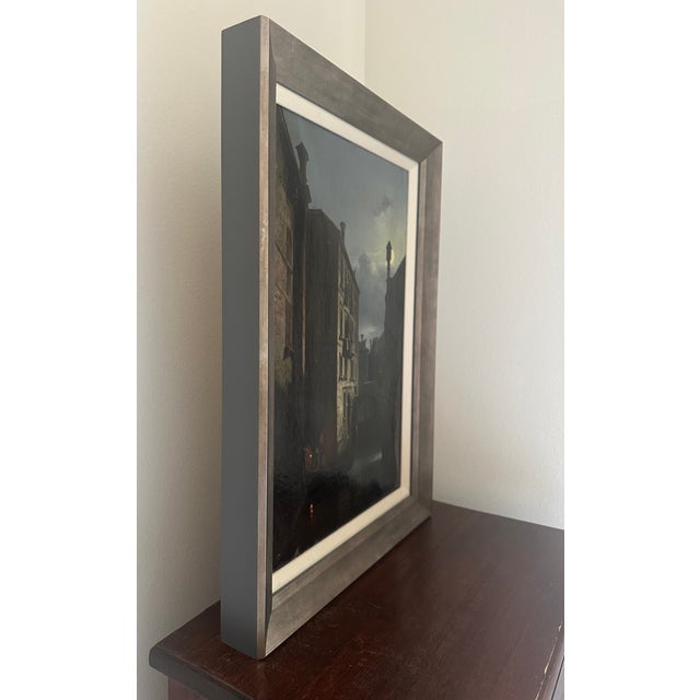 19th Century European Style Venetian Canal at Night Painting Attributed to Anatole Dauvergne (French, 1812 - 1870)− Framed For Sale - Image 4 of 5