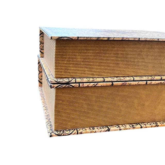 Cream Pair of Trompe L’Oeil Faux Book Boxes in the Italian Florentine Style, 11" For Sale - Image 8 of 15