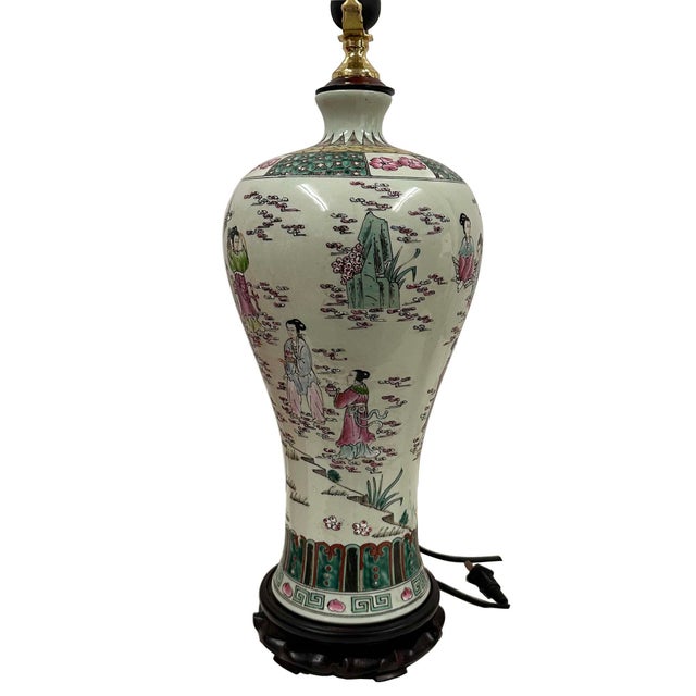 Mid-20th Century Vintage Chinese Hand-Painted Porcelain Vase Table Lamp For Sale In Los Angeles - Image 6 of 18