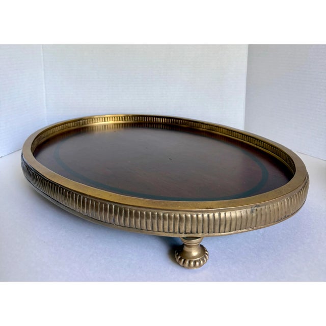 Traditional Neoclassical Oval Wood and Brass Footed Tray For Sale - Image 4 of 12