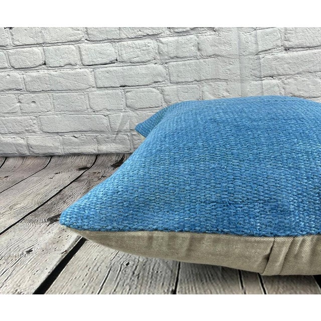 20 x 20 Hemp Pillow Turkish Cushion Natural Sky Blue Pillow Cushion Cover For Sale - Image 4 of 4