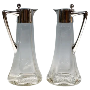 Art Nouveau Glass Decanter with Silver Fittings from Wilhelm Binder, Germany, 1890s, Set of 2