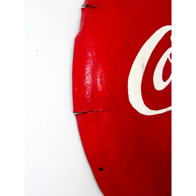 Mid-Century Modern Vintage Coca-Cola Button Sign For Sale - Image 3 of 9