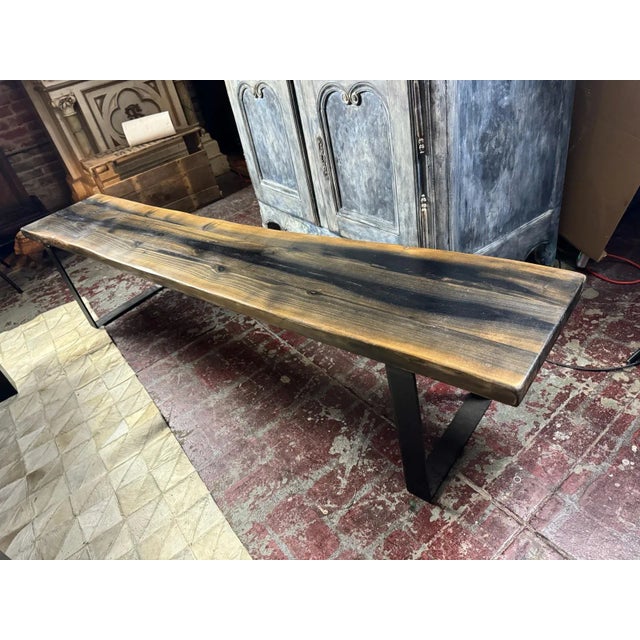 Gray Modern Rustic Dining Bench – Live Edge, Weathered Gray For Sale - Image 8 of 9