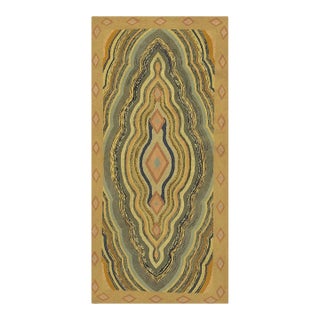 1880s Antique Multicolor Medallion Folk Art Cotton American Hooked Carpet Rug For Sale