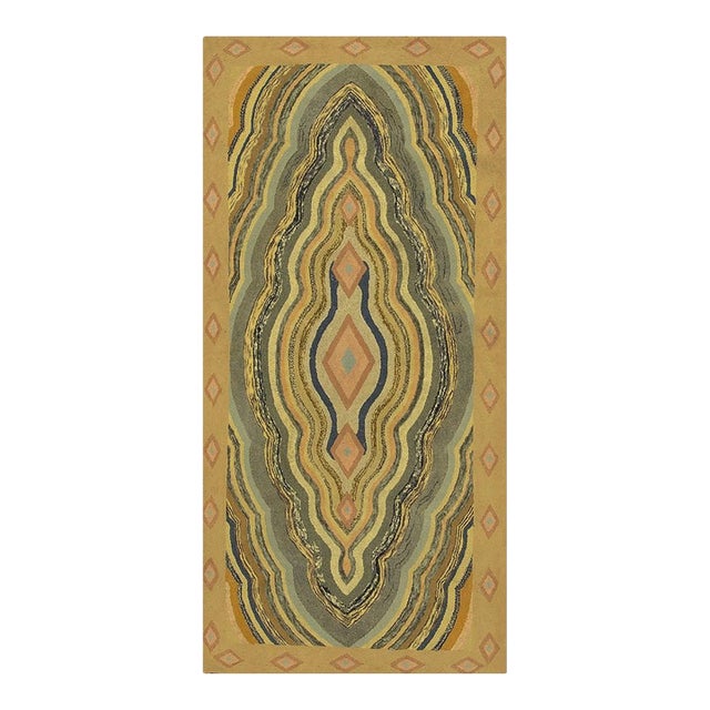 1880s Antique Multicolor Medallion Folk Art Cotton American Hooked Carpet Rug For Sale