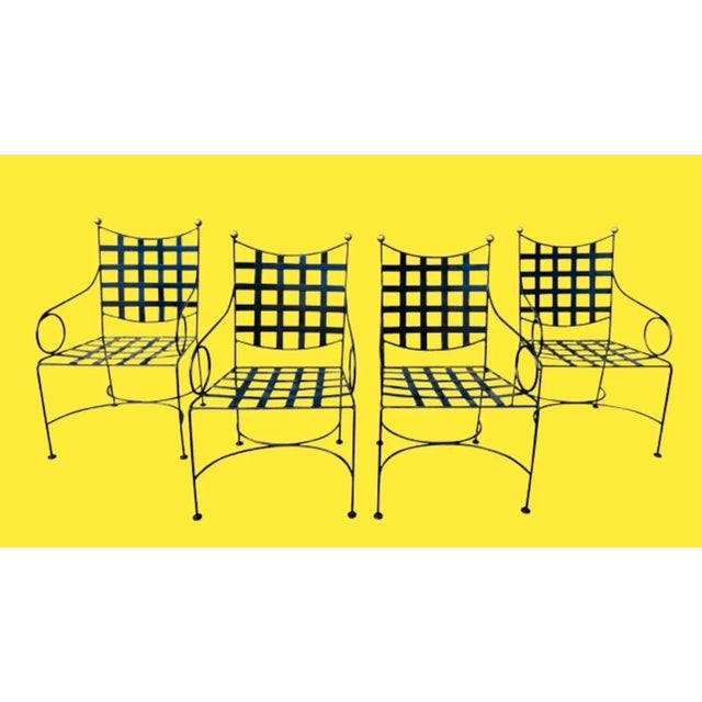 Mid 20th Century Mario Papperzini Style Iron & Bronze Garden Dining Chairs- Set of 4 For Sale In Miami - Image 6 of 9