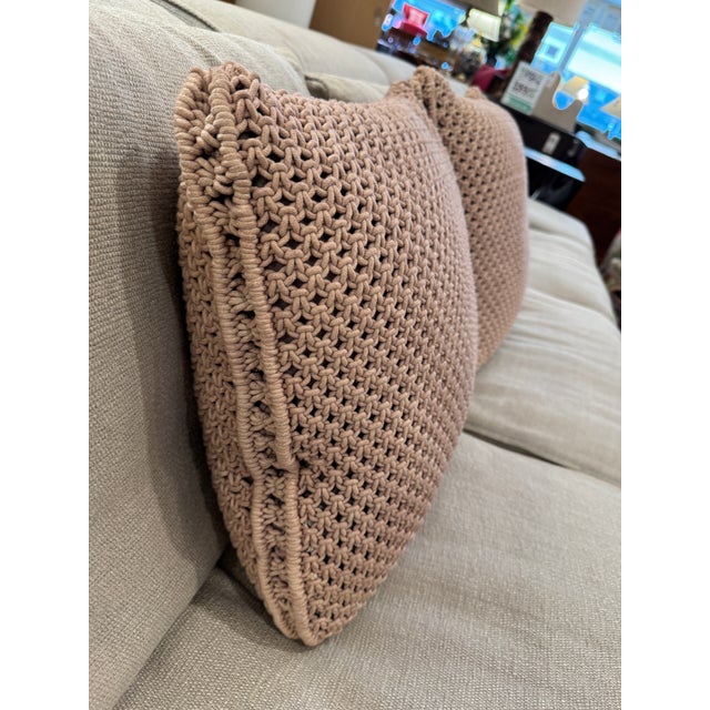 Brown Feather & Down Chunky Knit Mocha Throw Pillows, Pair For Sale - Image 8 of 12