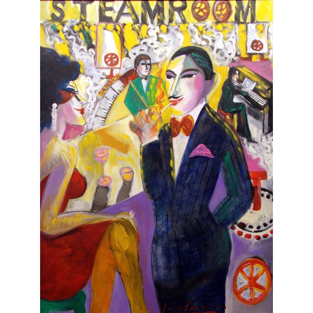 Contemporary 1990s "Steamy Romances" Figurative Oil Painting by Earl Linderman, Framed For Sale - Image 3 of 8