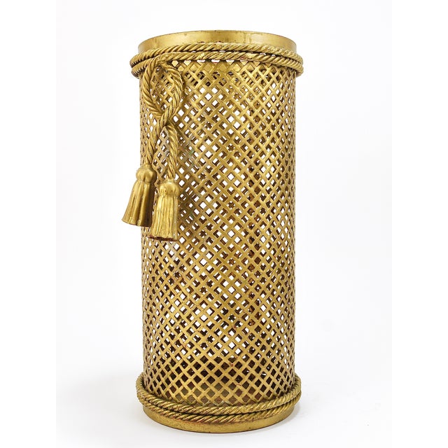 Hollywood Regency Gilt Metal Rope and Tassel Umbrella Stand, 1950 For Sale - Image 12 of 18