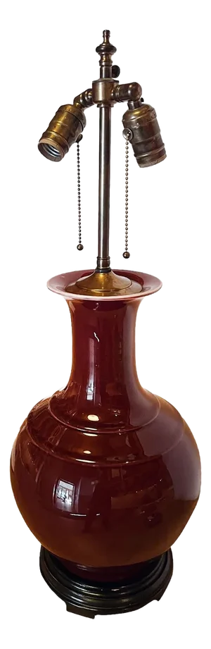 Midcentury Chinese Ceramic Table Lamp in Oxblood Red Glaze