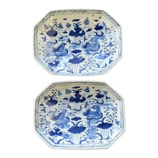 Vintage Asian Hand Painted Chinoiserie Octagon Bowl - Set of Two For Sale
