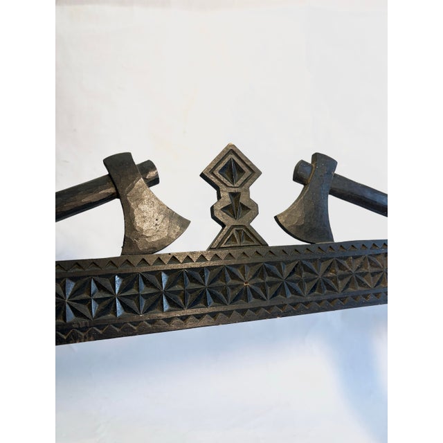 Wood Antique Chip-Carved Tramp Art Frame Axe Motif For Sale - Image 7 of 11