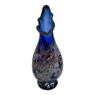 Circa 2001 Lucy Chamberlain Frilly-Topped Mottled Blue Vase For Sale