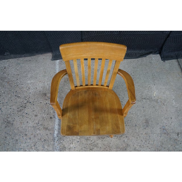 Antique 1920s Arts & Crafts Oak Bankers Desk Swivel Office Arm Chair For Sale - Image 4 of 18