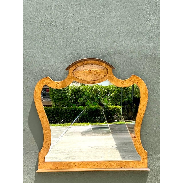 Wood Vintage Burl Wood Marquetry Wall Mirror For Sale - Image 7 of 18