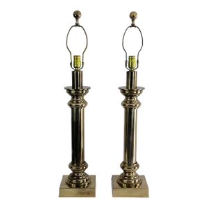 1960s Tommi Parzinger Style Stiffel Solid Brass Table Lamps, a Pair