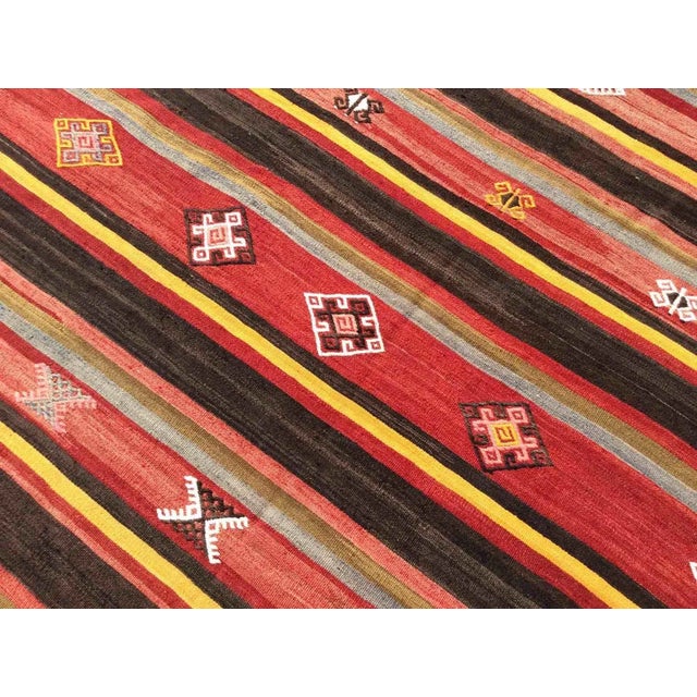 Red 1960s Vintage Striped Turkish Kilim Rug - 71" X 80" For Sale - Image 8 of 11