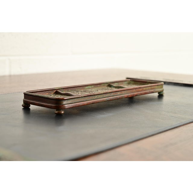 Early 20th Century Tiffany Studios New York Grapevine Pattern Bronze and Favrile Slag Glass Pen Tray For Sale - Image 5 of 12