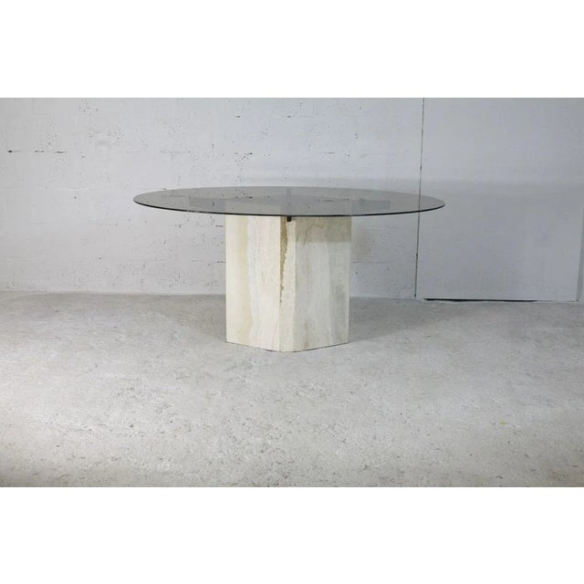 Dining Table with Stone Base and Smoked Glass Top, 1970s For Sale - Image 11 of 18