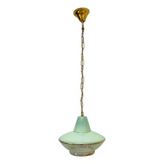 French Green Glass Pendant Lamp, 1950s For Sale