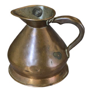Antique Victorian English Tavern Copper Measuring Harvest Jug Marked Quart For Sale