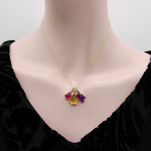 1990s 14k Gold Hand-Carved Citrine Flower Charm For Sale - Image 9 of 9