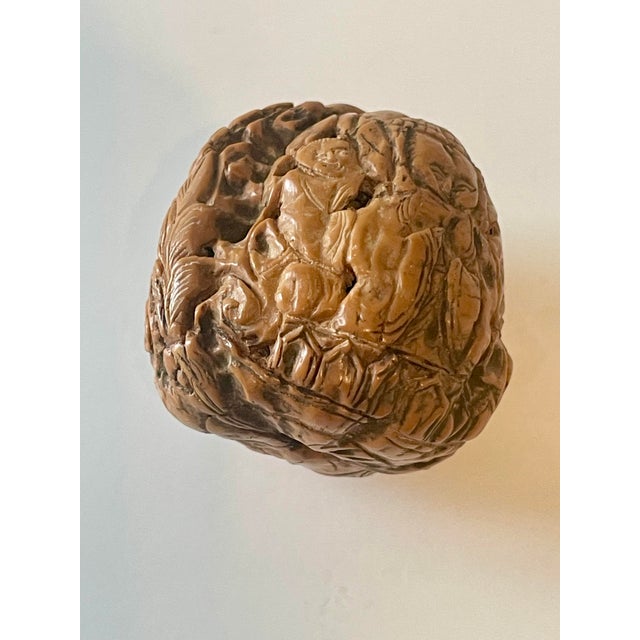 Wood Antique Detailed Hand Carved Chinese Figural Walnut Shell For Sale - Image 7 of 8