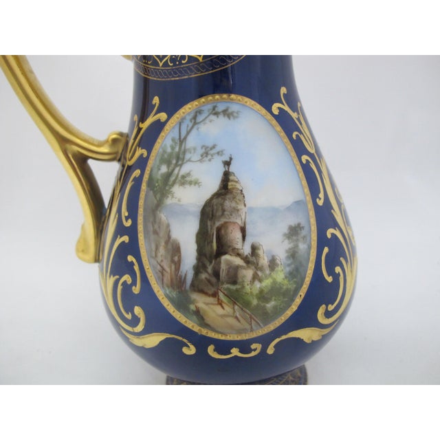 19th Century 19th Century Art Nouveau Hans Heiling Karlsbad 19thc Gilt Hand Painted German Landscape Porcelain Pitcher For Sale - Image 5 of 11