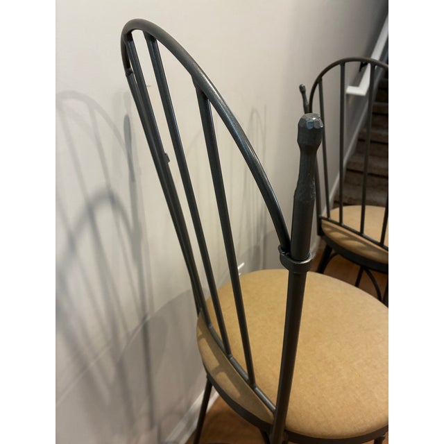 Contemporary Late 20th Century Pair Charleston Forge Gray Wrought Iron Arched Swivel Bar Stools For Sale - Image 3 of 12