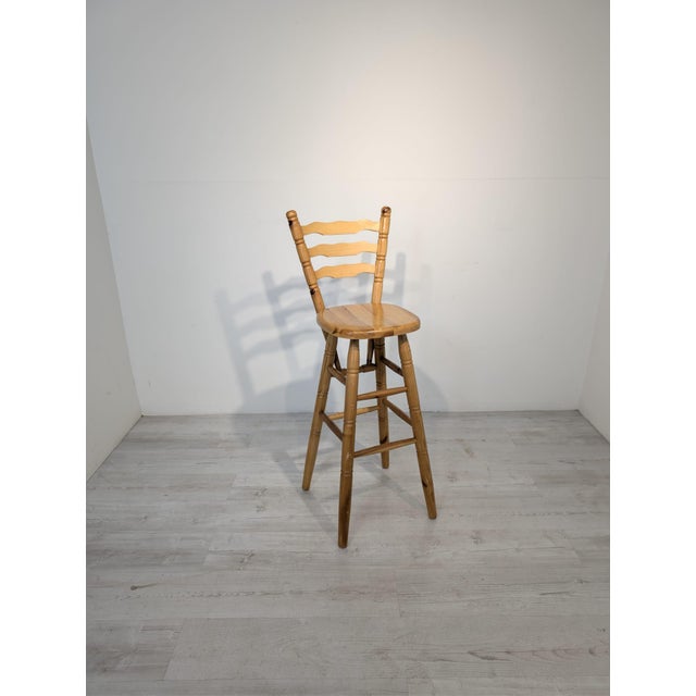Pine Bar Stool with Backrest For Sale - Image 6 of 18