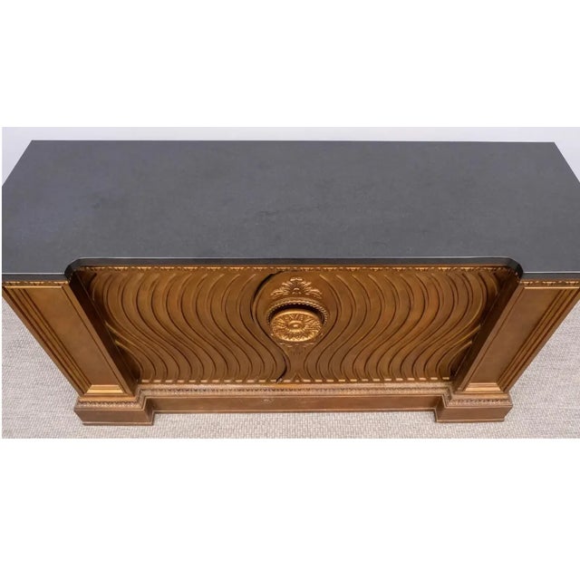 Legendary Century Furniture "Silk Road" collection Gilt Lacquered sideboard with two doors, stone top, 38" H x 67 1/2" W x...