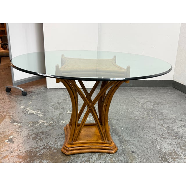 Late 20th Century Bassett Furniture Rattan + Glass Dining Set, Vintage For Sale - Image 5 of 12