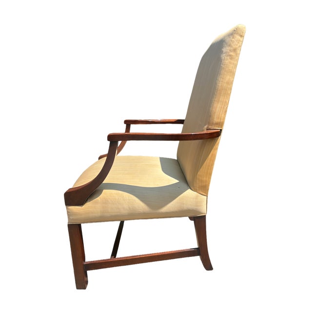 Hepplewhite 1990s Southwood Mahogany Lolling Chair / Martha Washington Armchair in Gold Strié For Sale - Image 3 of 11