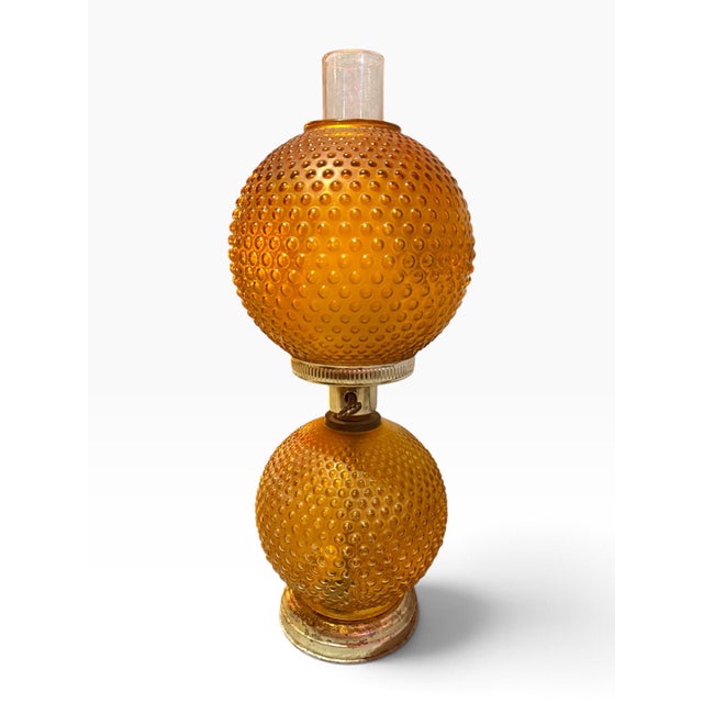 Vintage Amber Hobnail Glass Double Globe Table Lamp Striking vintage table lamp featuring two sculptural amber glass...