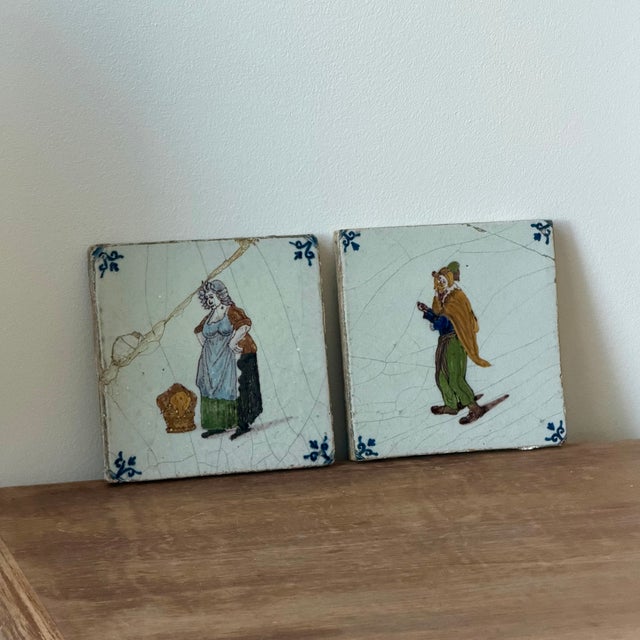18th Century Pair 18th Century Dutch Delft Polychrome Figural Tiles For Sale - Image 5 of 6