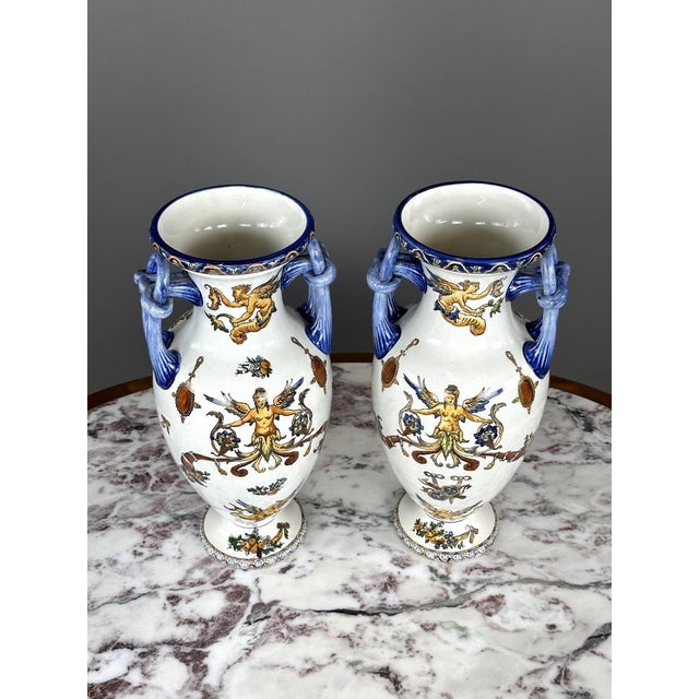 20th Century Renaissance Collection Vases from Gien, Set of 2 For Sale - Image 6 of 8