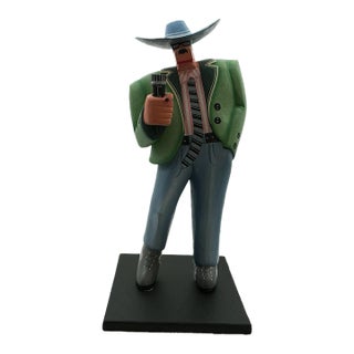 1990s Attributeed to Markus Pierson Coyote Sculpture 22” Painted Resin Cowboy Figurine Mint For Sale