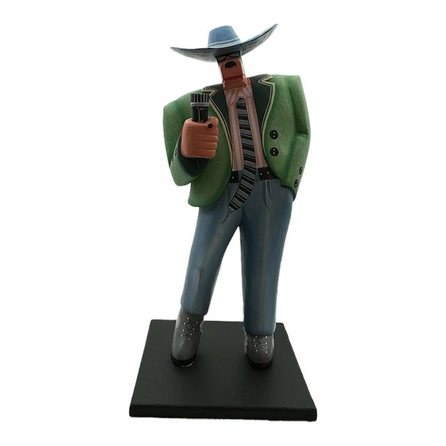1990s Attributeed to Markus Pierson Coyote Sculpture 22” Painted Resin Cowboy Figurine Mint For Sale