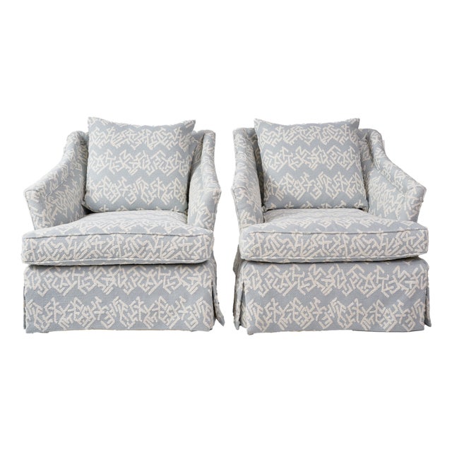 Pair of Custom Ferrick Mason Swivel Club Chairs For Sale
