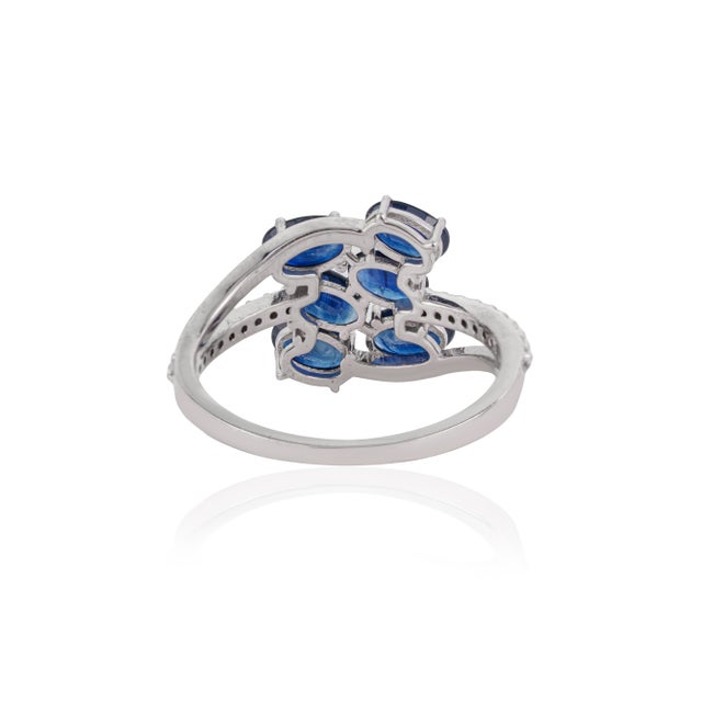 1.48ct Blue Sapphire & Diamond Cluster Ring in 14k White Gold Size 8 For Sale - Image 9 of 17
